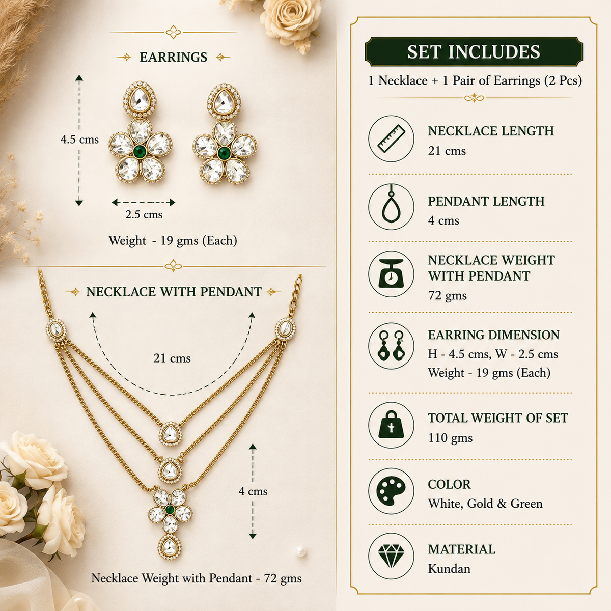 white Petal Layers Necklace Set