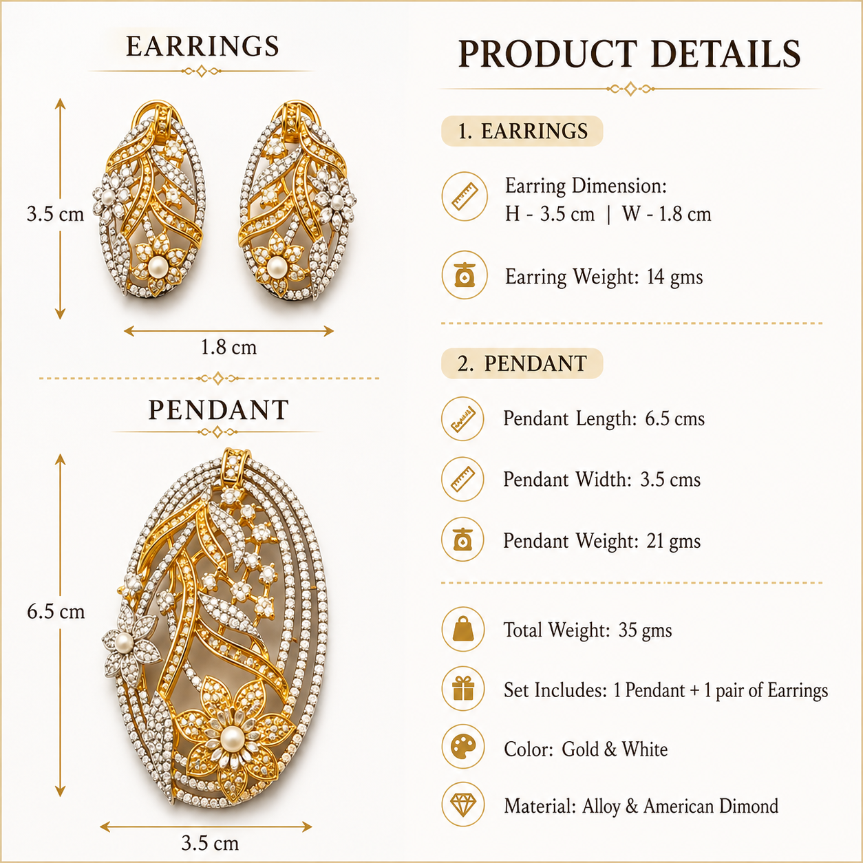 Aurelia Bloom AD Gold & White Pendant Set