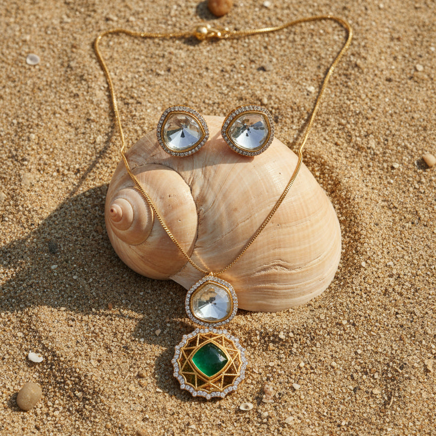 Green Araish Pendant set - Jewel Katha