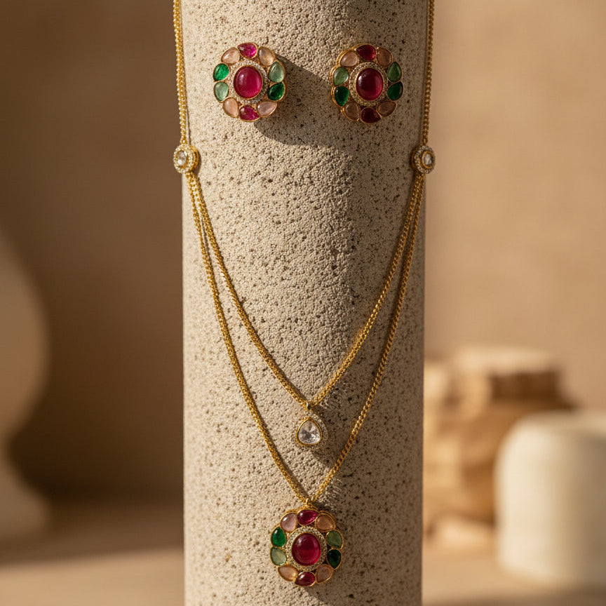 Rangtaru Classic Pendant set - Multi - Jewel Katha