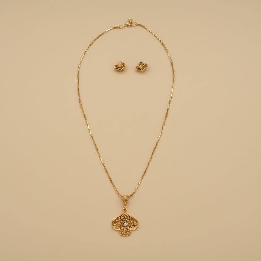 Antique Filigree Bloom Necklace Set - White