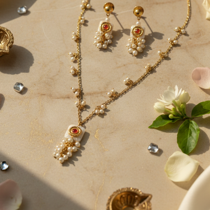 Scarlet Pearl Drops Set - White