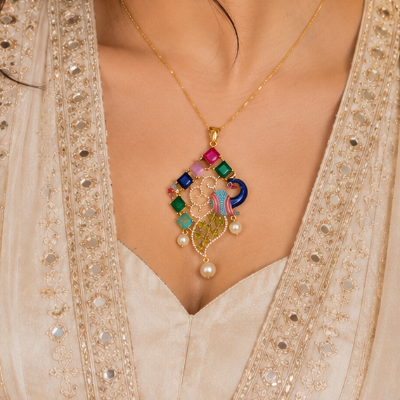 Morni Maya Pendant Earrings Set - Multi color