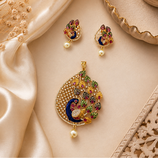 Morni Meera Pendant Earring Set - Multi Color