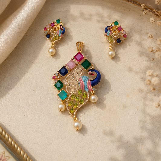Morni Maya Pendant Earrings Set - Multi color