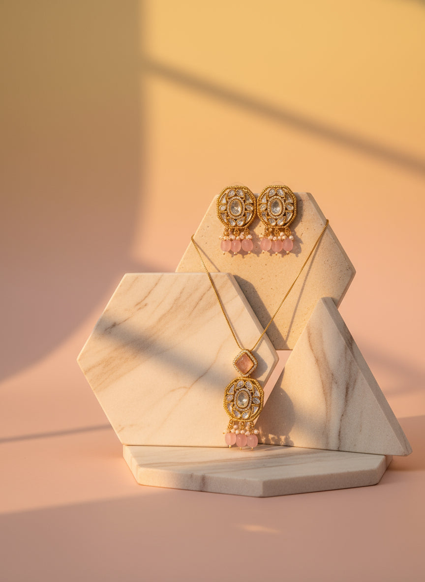 Rosette Charm Pendant Set - Pink