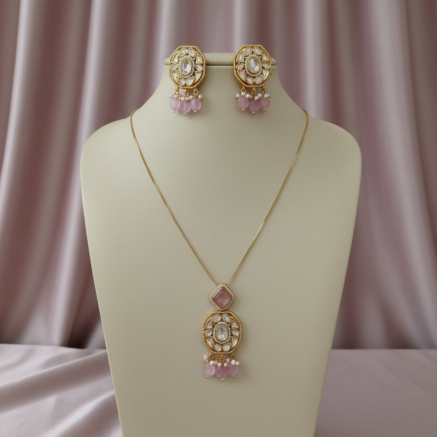 Rosette Charm Pendant Set - Pink