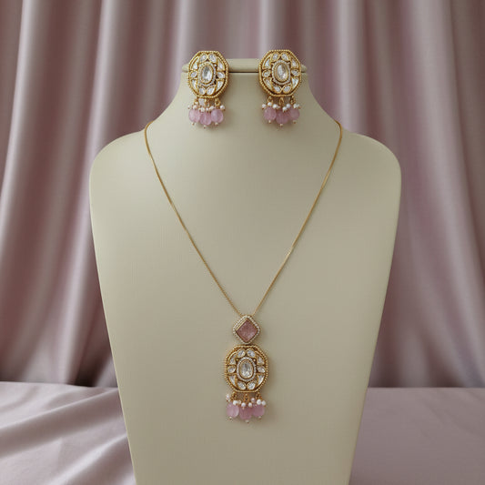 Rosette Charm Pendant Set - Pink