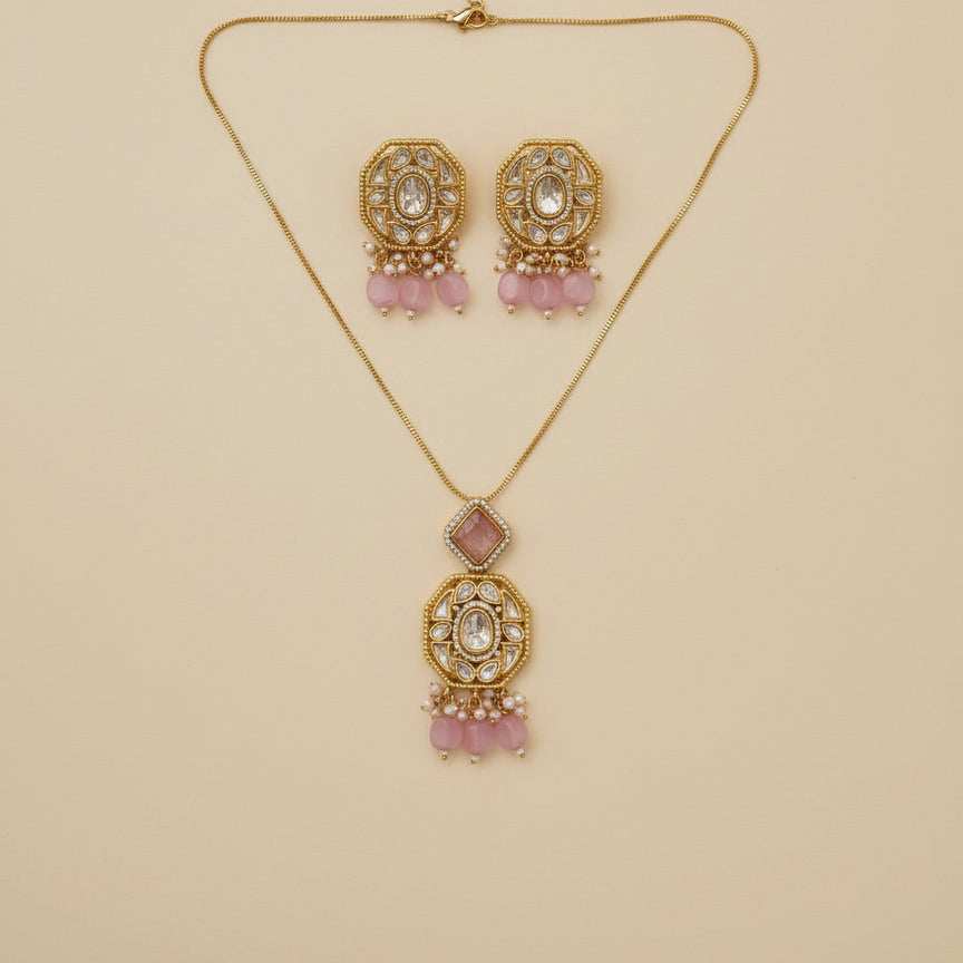 Rosette Charm Pendant Set - Pink