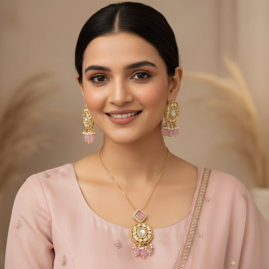 Rosette Charm Pendant Set - Pink - Jewel Katha