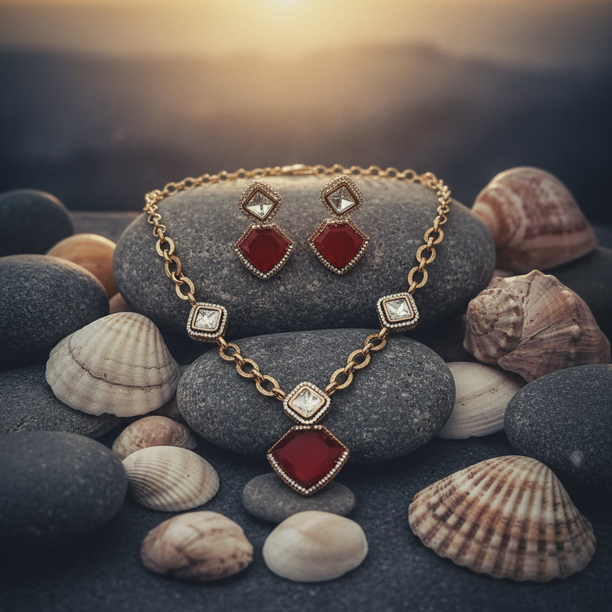 Ruby Gleam Elegance Set - Red / Maroon