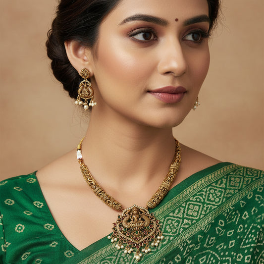 Laxmi Vilas Necklace Set - Gold - Jewel Katha