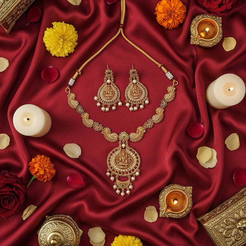 Divyakriti Mandira Necklace Set - Gold
