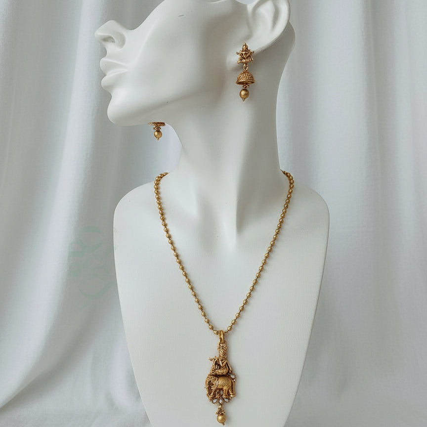 Krishna Gajotsav Pendant Set- Gold
