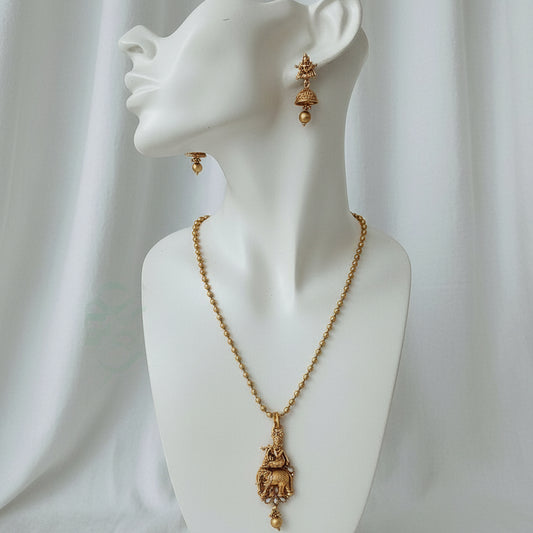Krishna Gajotsav Pendant Set- Gold
