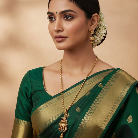 Krishna Gajotsav Pendant Set- Gold - Jewel Katha