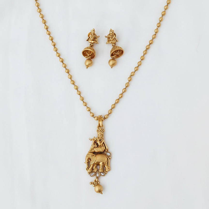 Krishna Gajotsav Pendant Set- Gold