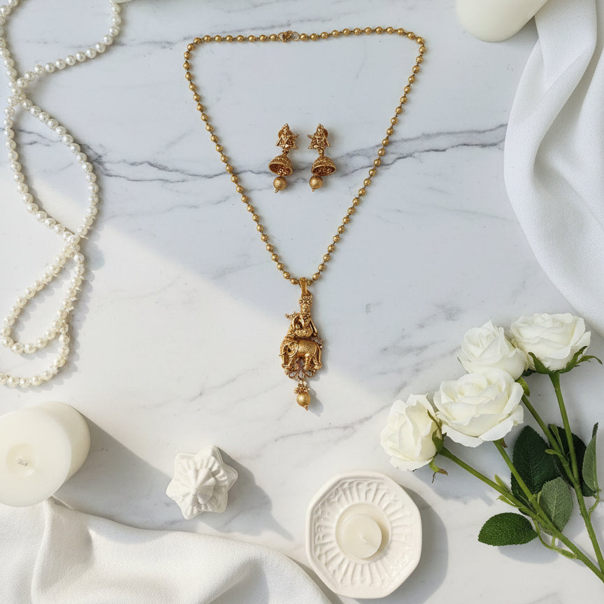 Krishna Gajotsav Pendant Set- Gold