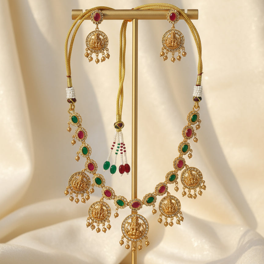 Rajmala Lakshmi Coin Temple Set - Gold - Jewel Katha