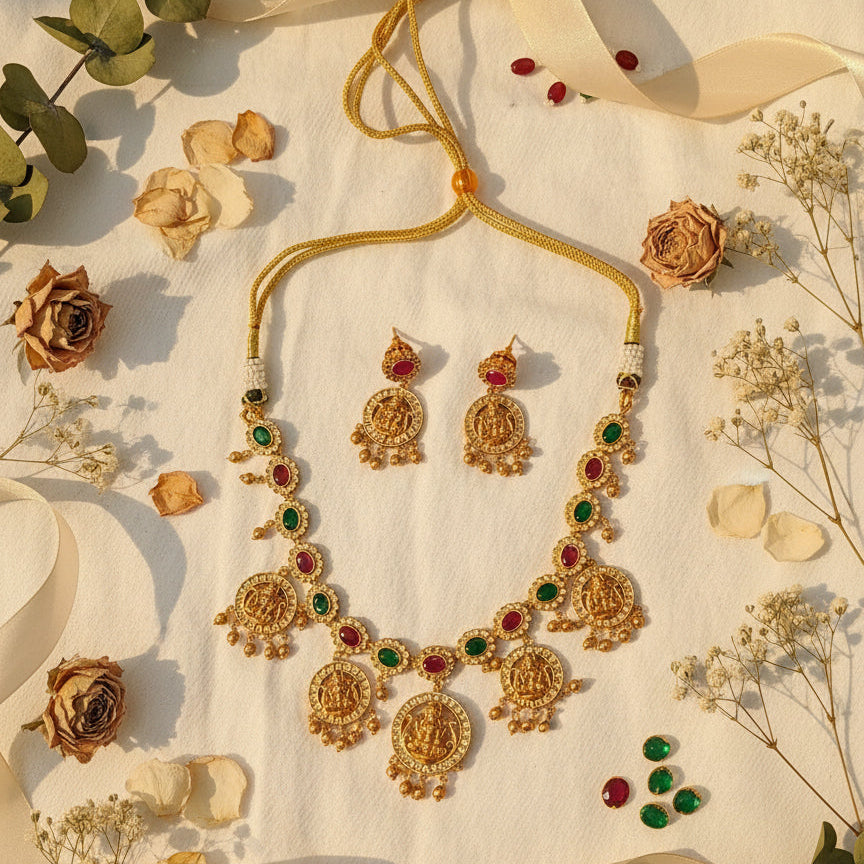 Rajmala Lakshmi Coin Temple Set - Gold - Jewel Katha
