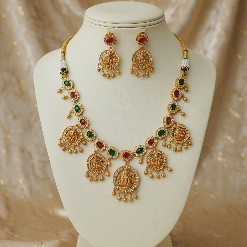Rajmala Lakshmi Coin Temple Set - Gold - Jewel Katha