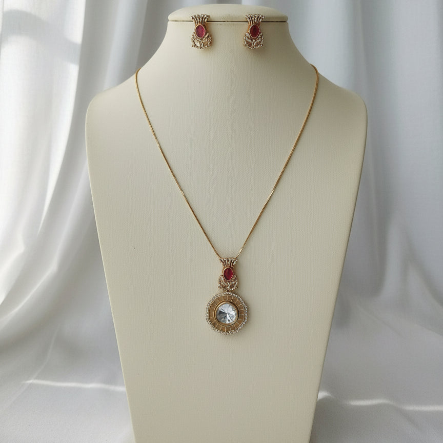 Riva Mirror Kundan Set - Maroon / Red