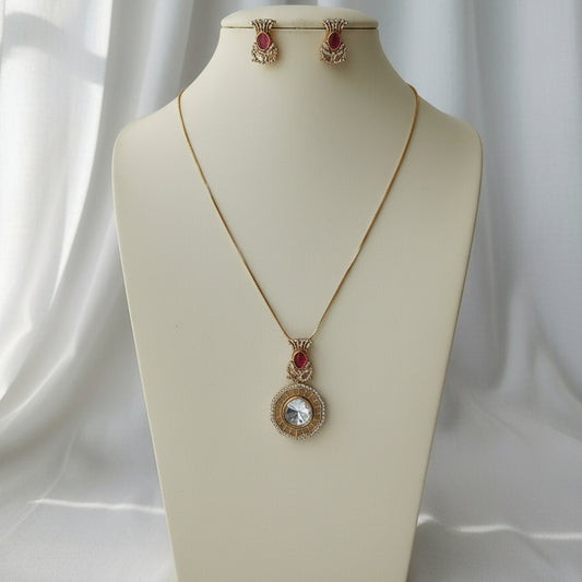 Riva Mirror Kundan Set - Maroon / Red