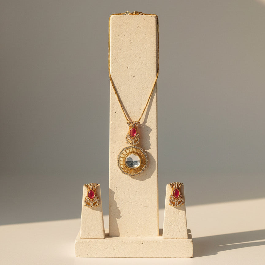 Riva Mirror Kundan Set - Maroon / Red