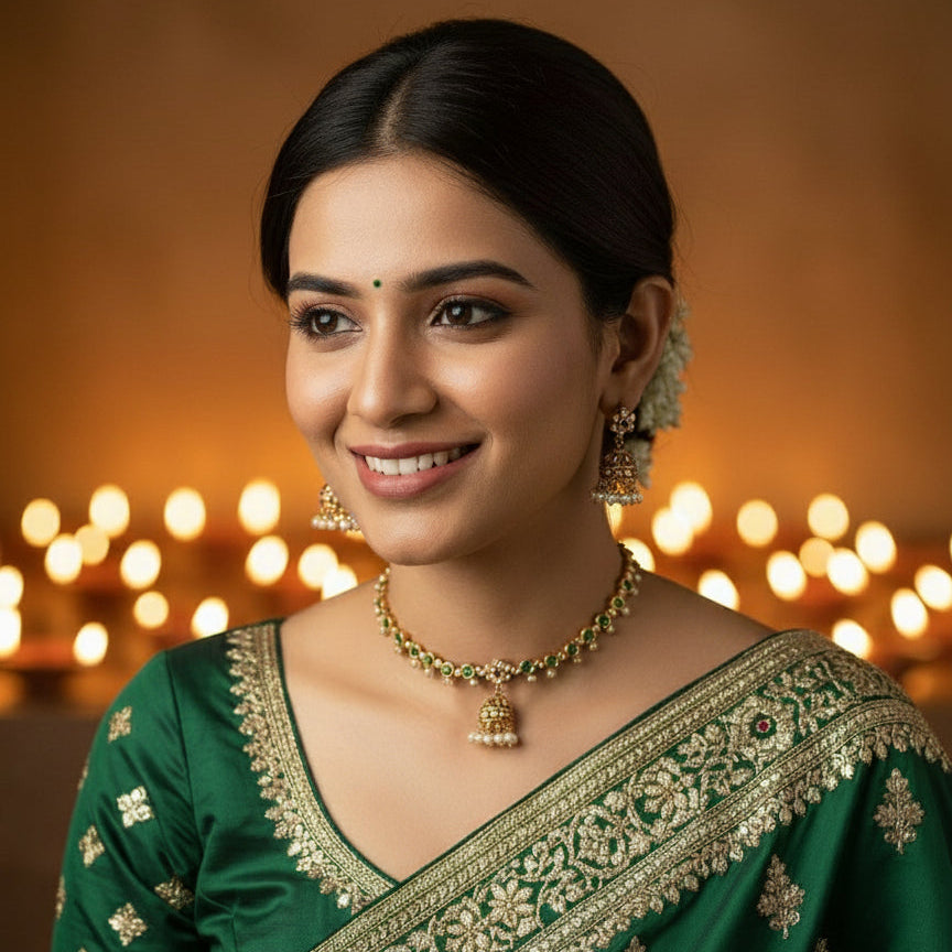 Bell Charm Necklace Set - Green