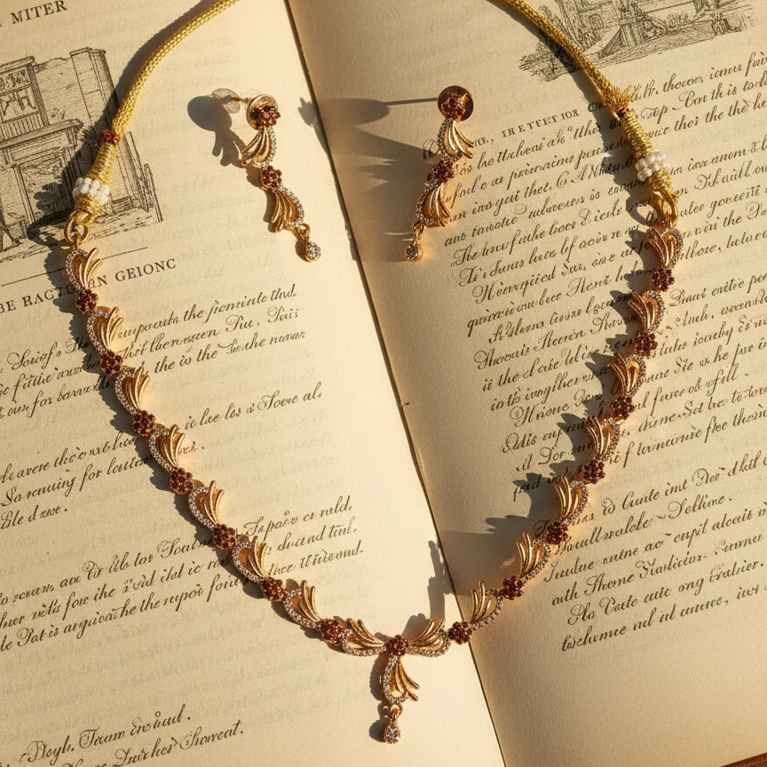 Liyana Leaf Trail Set - Gold, White &  Maroon