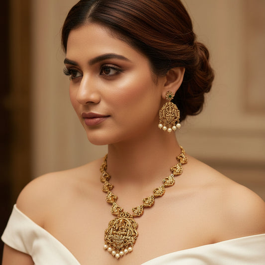 Devyani Temple Necklace Set - Gold - Jewel Katha