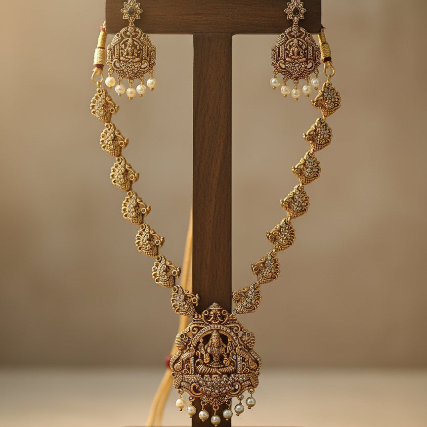 Devyani Temple Necklace Set - Gold - Jewel Katha