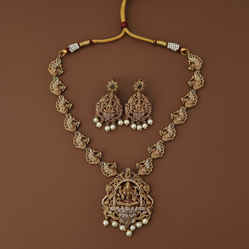 Devyani Temple Necklace Set - Gold - Jewel Katha