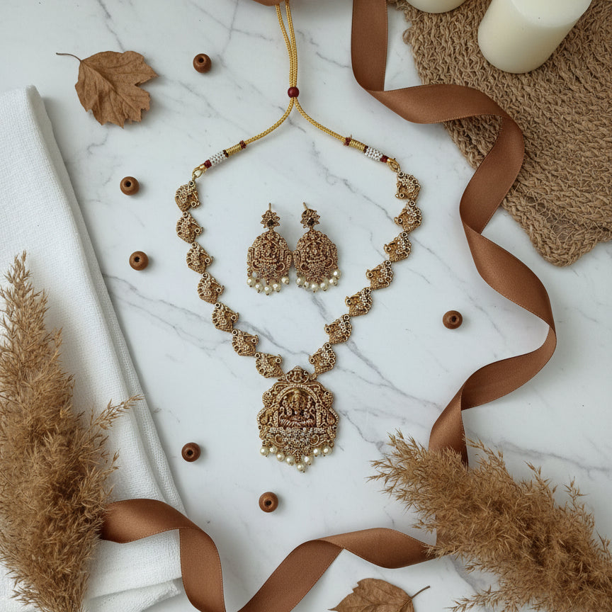 Devyani Temple Necklace Set - Gold - Jewel Katha