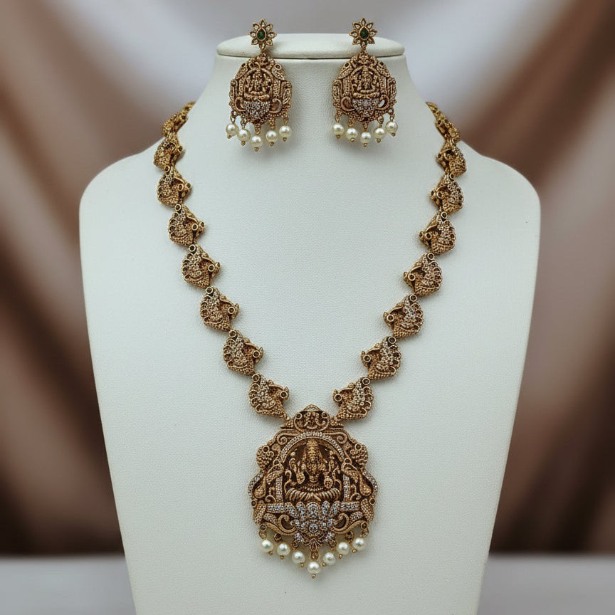 Devyani Temple Necklace Set - Gold - Jewel Katha