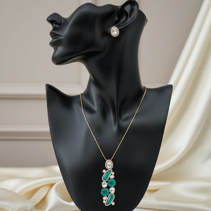 Emerald Aqua Shine Pendant Set