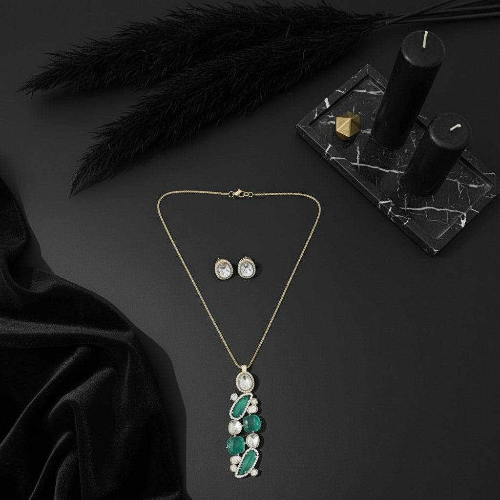 Emerald Aqua Shine Pendant Set