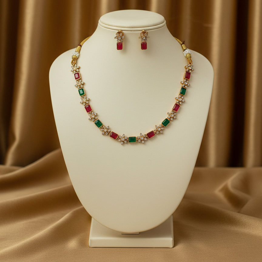 Nayantara Necklace Set - Maroon & Green