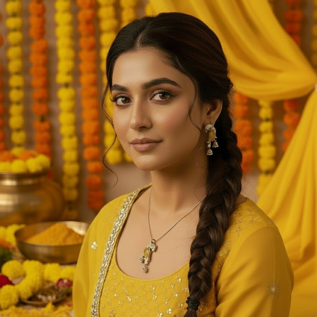 kanak Mayuri Pendant Set - Yellow