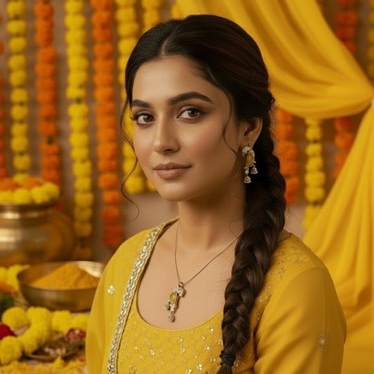 kanak Mayuri Pendant Set - Yellow - Jewel Katha
