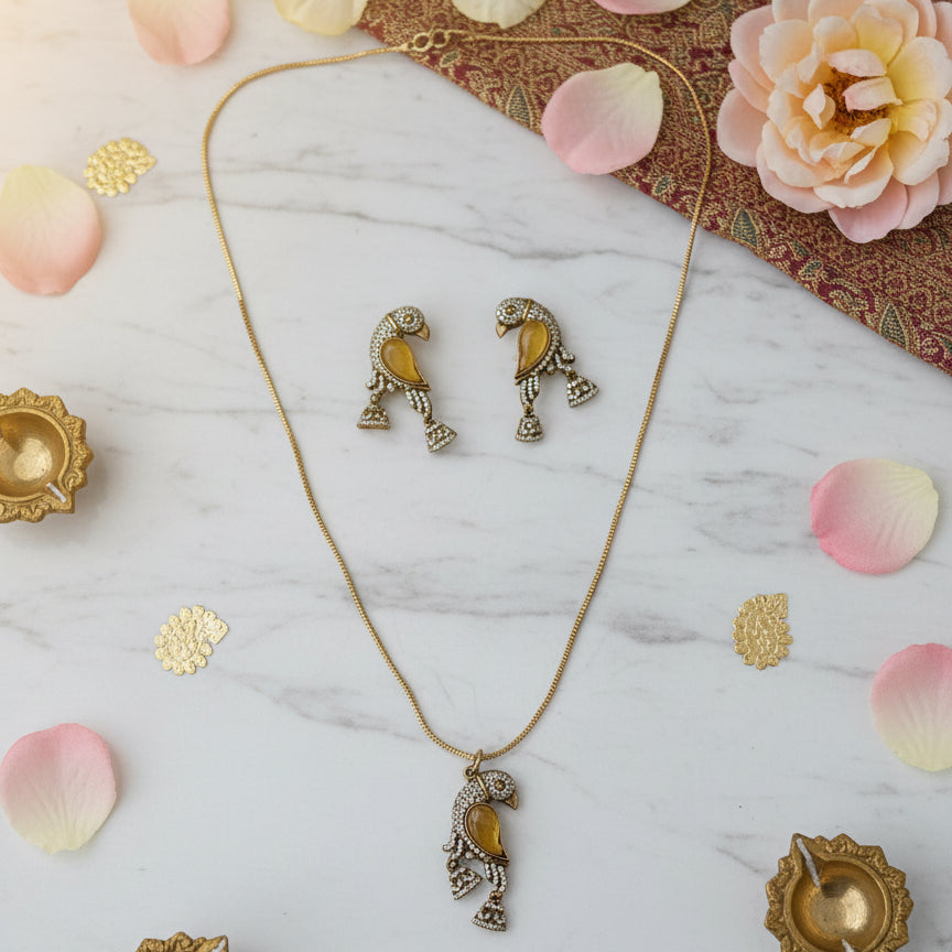 kanak Mayuri Pendant Set - Yellow