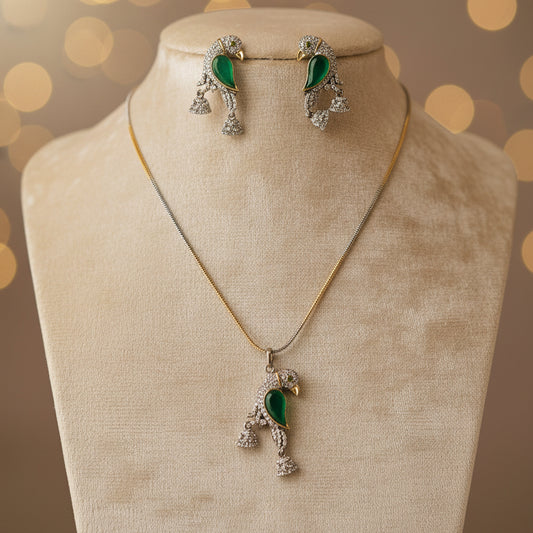 Kanak Mayuri Pendant Set - Green