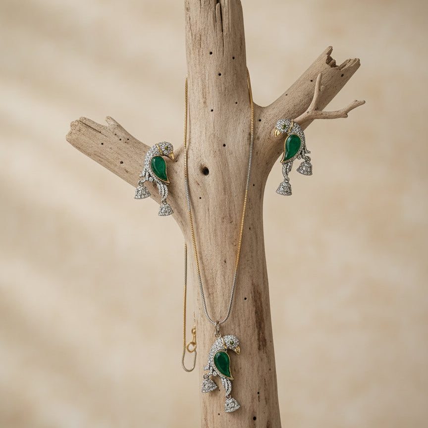 Kanak Mayuri Pendant Set - Green