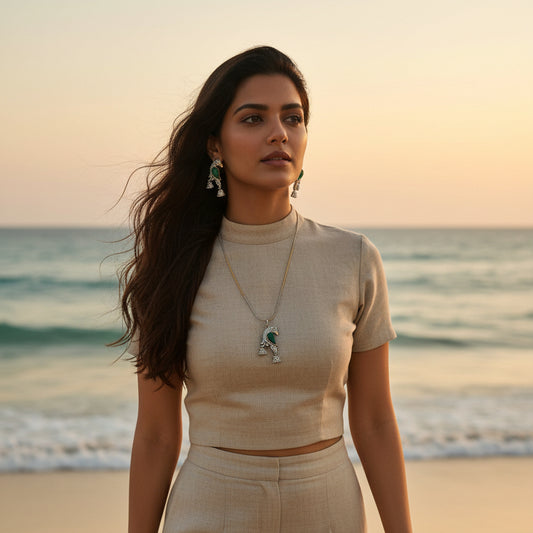 Kanak Mayuri Pendant Set - Green - Jewel Katha