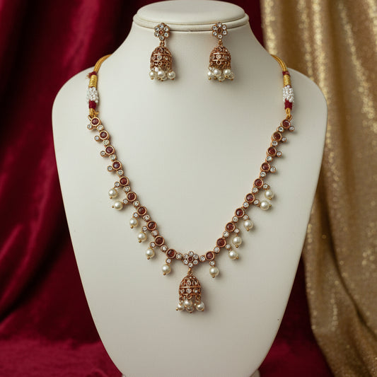 Bell Charm Necklace Set - Maroon