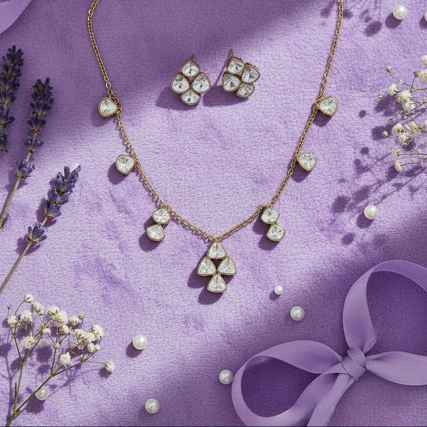 Gold Triluna Spark Necklace set - Jewel Katha
