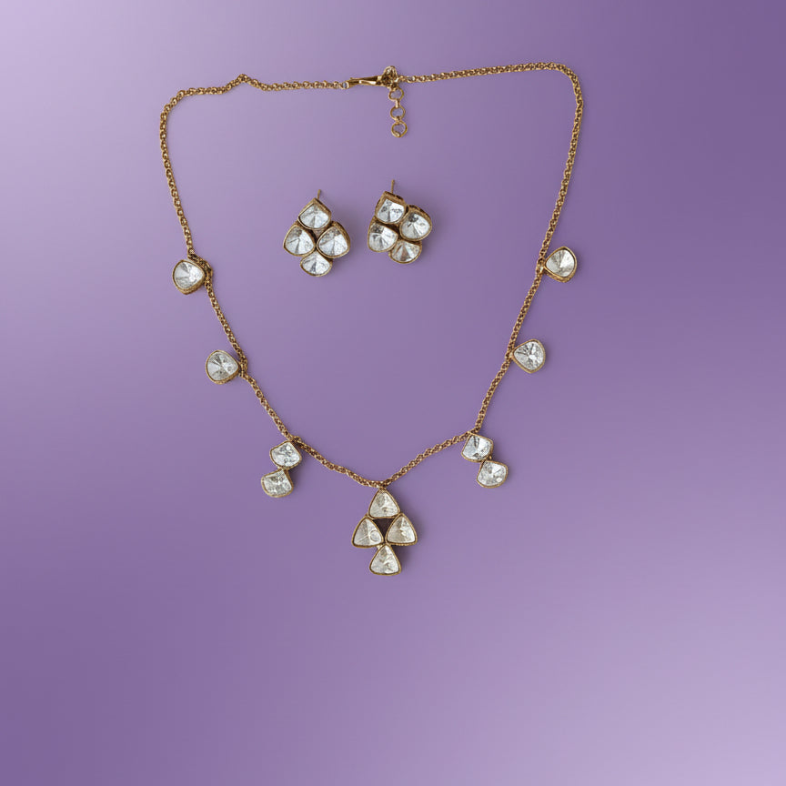 Gold Triluna Spark Necklace set - Jewel Katha