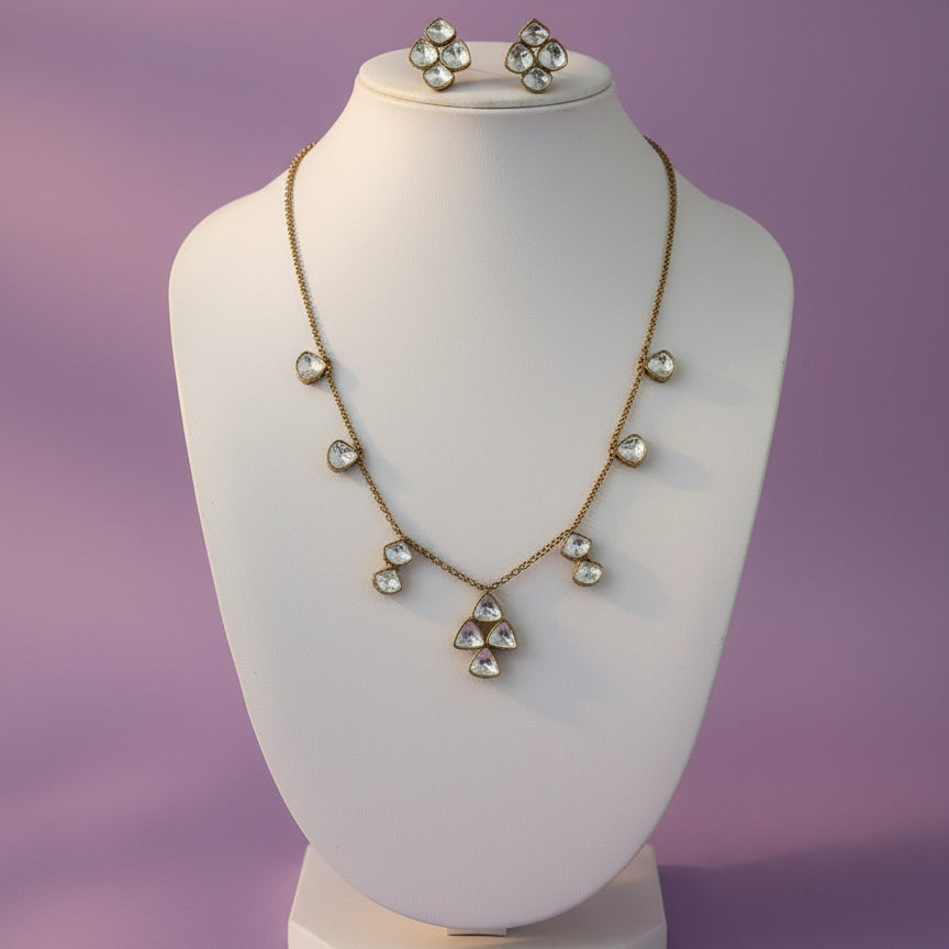 Gold Triluna Spark Necklace set - Jewel Katha