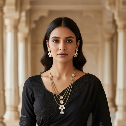 white Petal Layers Necklace Set - Jewel Katha