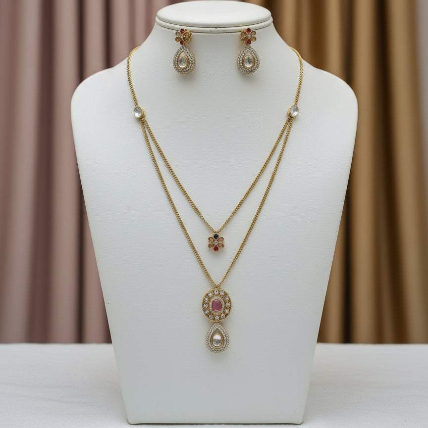 Petal Shine Dual Pendant Set - Pink